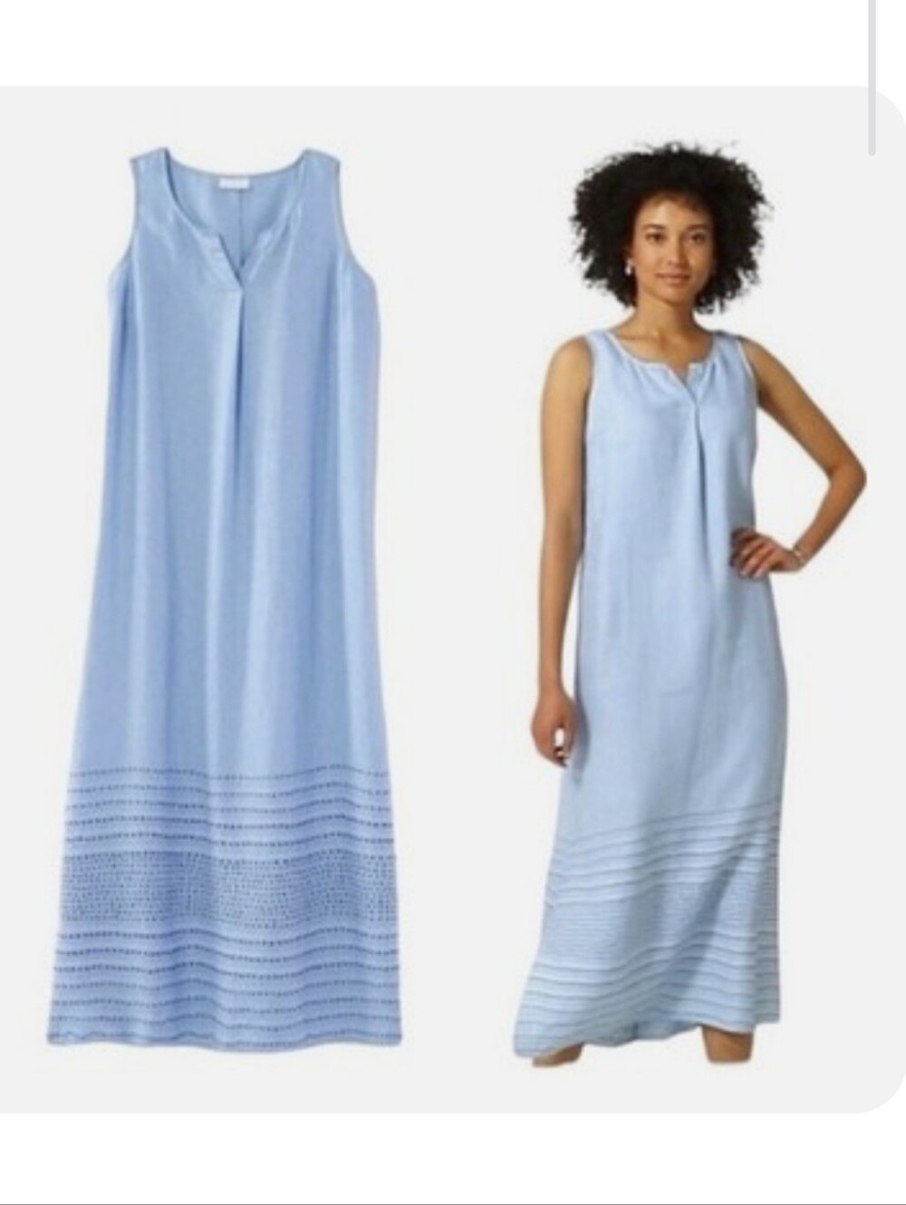 JJill Pure Linen Kantha Embroidered Maxi Dress S